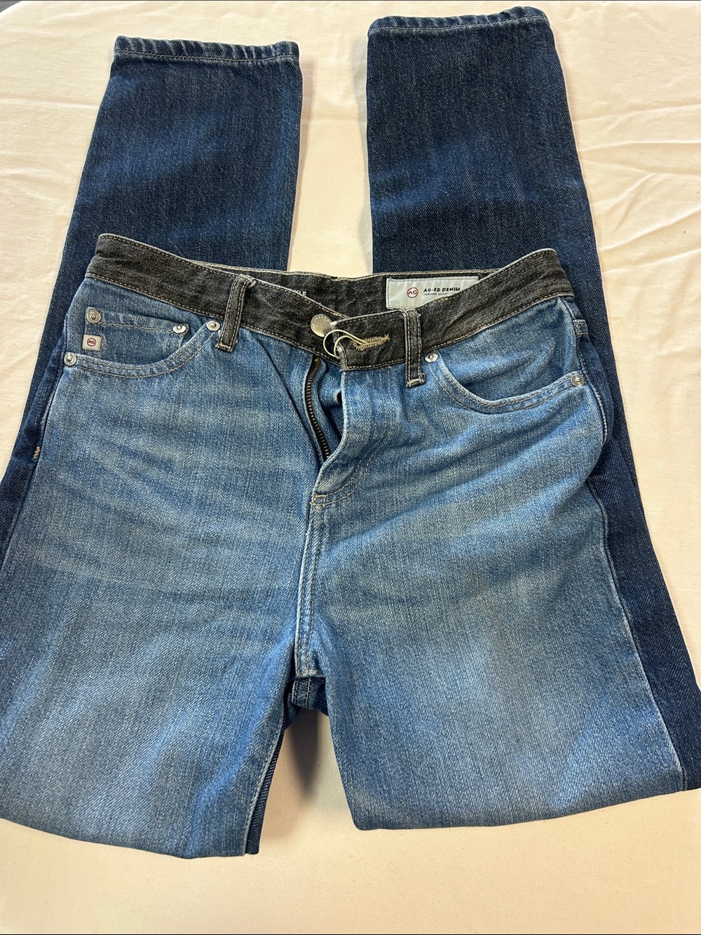 Ag Adriano Goldschmmied Two-Tone Blue Straight Leg Jeans